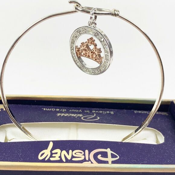 Disney Bracelet Princess Crown Believe in Your Dreams Charm Diamond Silver Rose - Picture 1 of 7